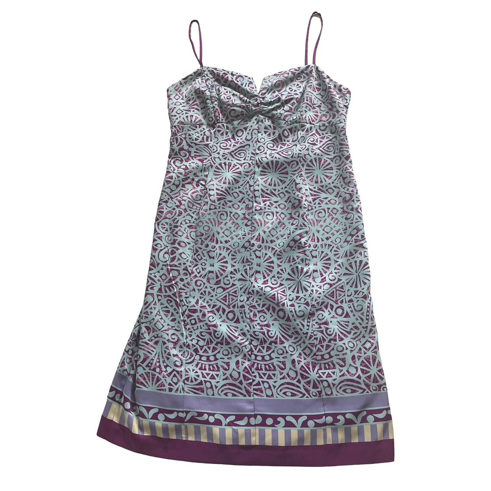Nicole Miller Women's Size 10 Dress Blue Purple Geometric Fitted Spaghetti Strap